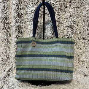 The Sak Green and Blue‎ Striped Tote Bag